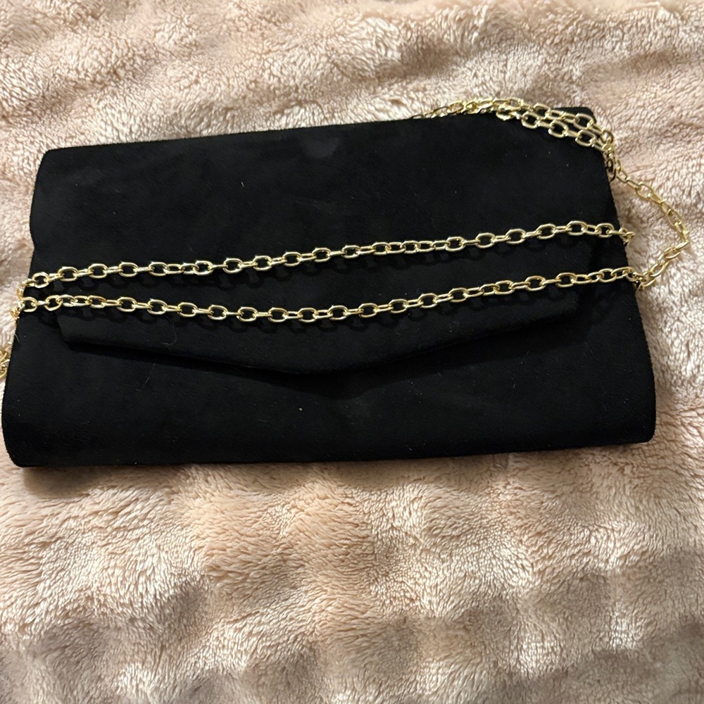 Elegant Black Clutch with Gold Chain